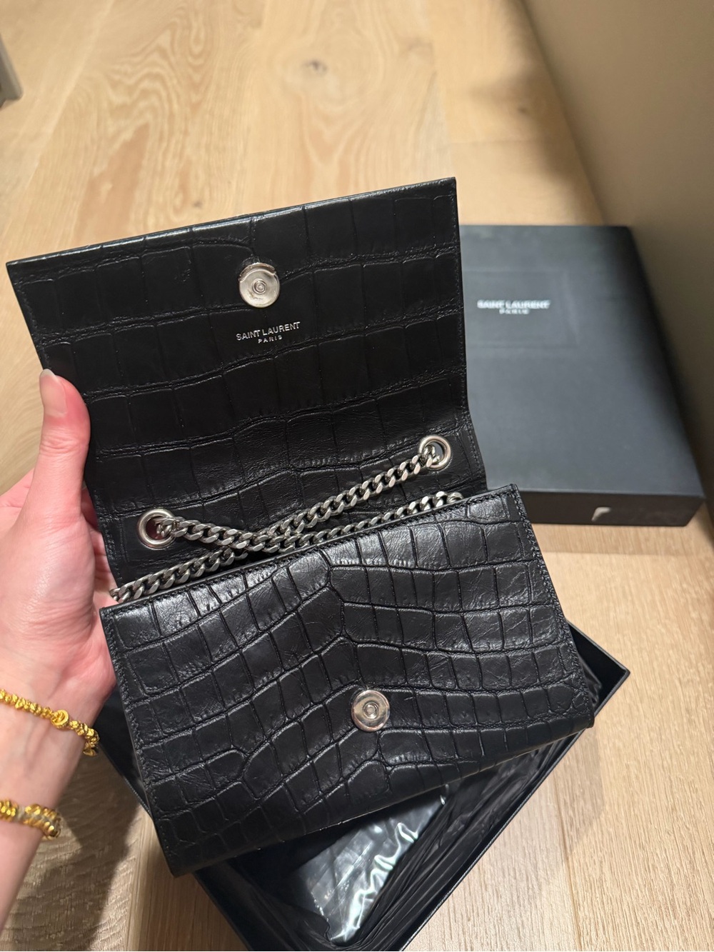 Saint Laurent Black Croc-Embossed Kate Tassel Chain Shoulder Bag - Picture 3 of 5